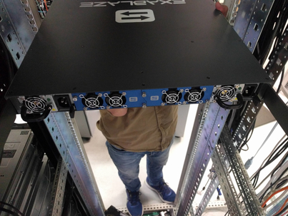 Image of mounting the Nexus 3550-F on the support rails